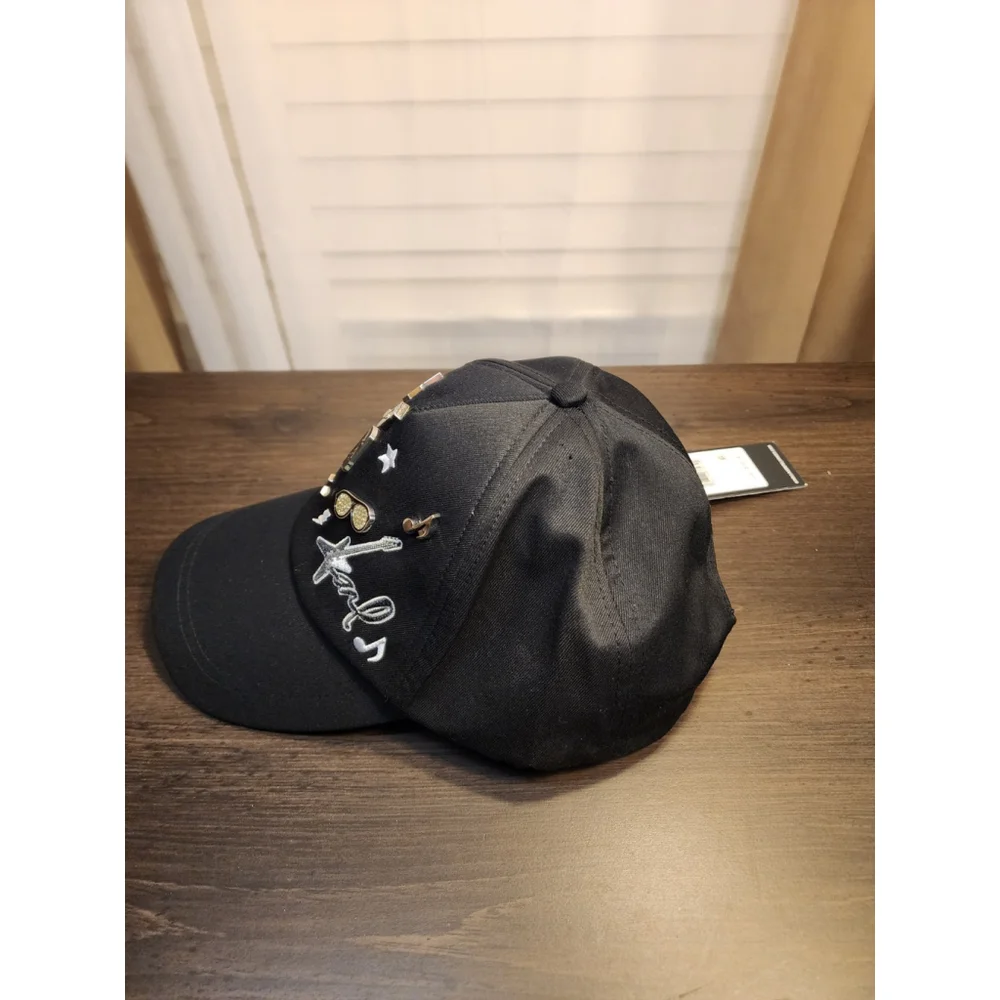 Karl Lagerfeld Rock and Roll Embellished Baseball Hat Cap Beanie - Black - Picture 13 of 16